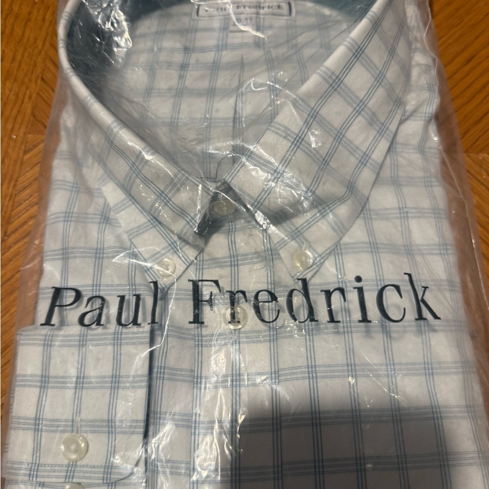 Paul Fredrick Light Blue Plaid Men's Shirt